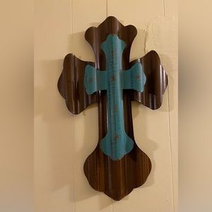 NWOT Blue and Brown Metal Hanging Cross